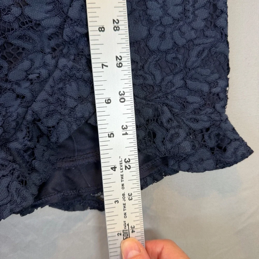 Navy Blue Lace Long Sleeve Ruffle Mini Dress Womens US‎ M Romantic Cocktail Date